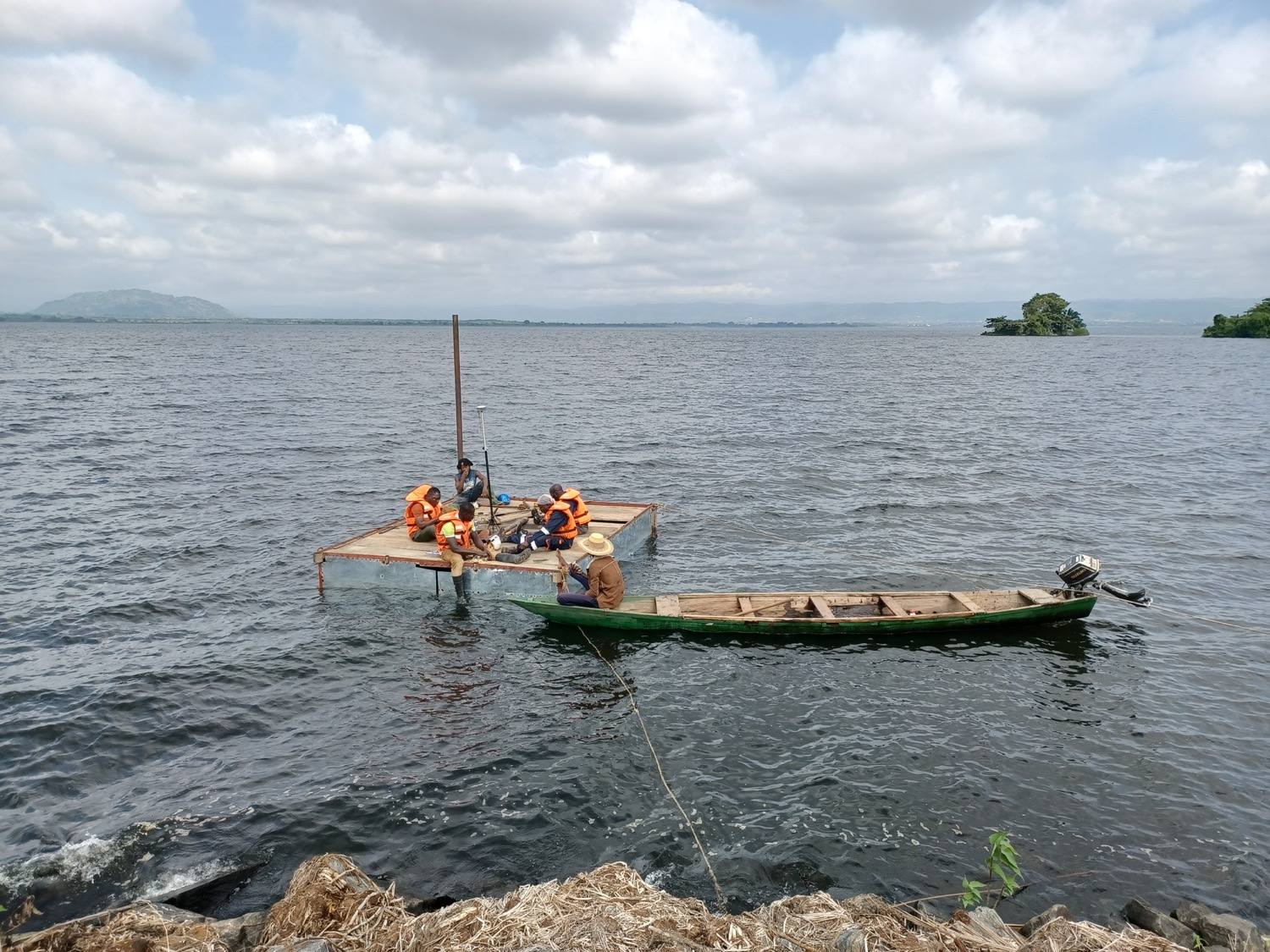 Bathymetric survey platform on a lake in Ghana