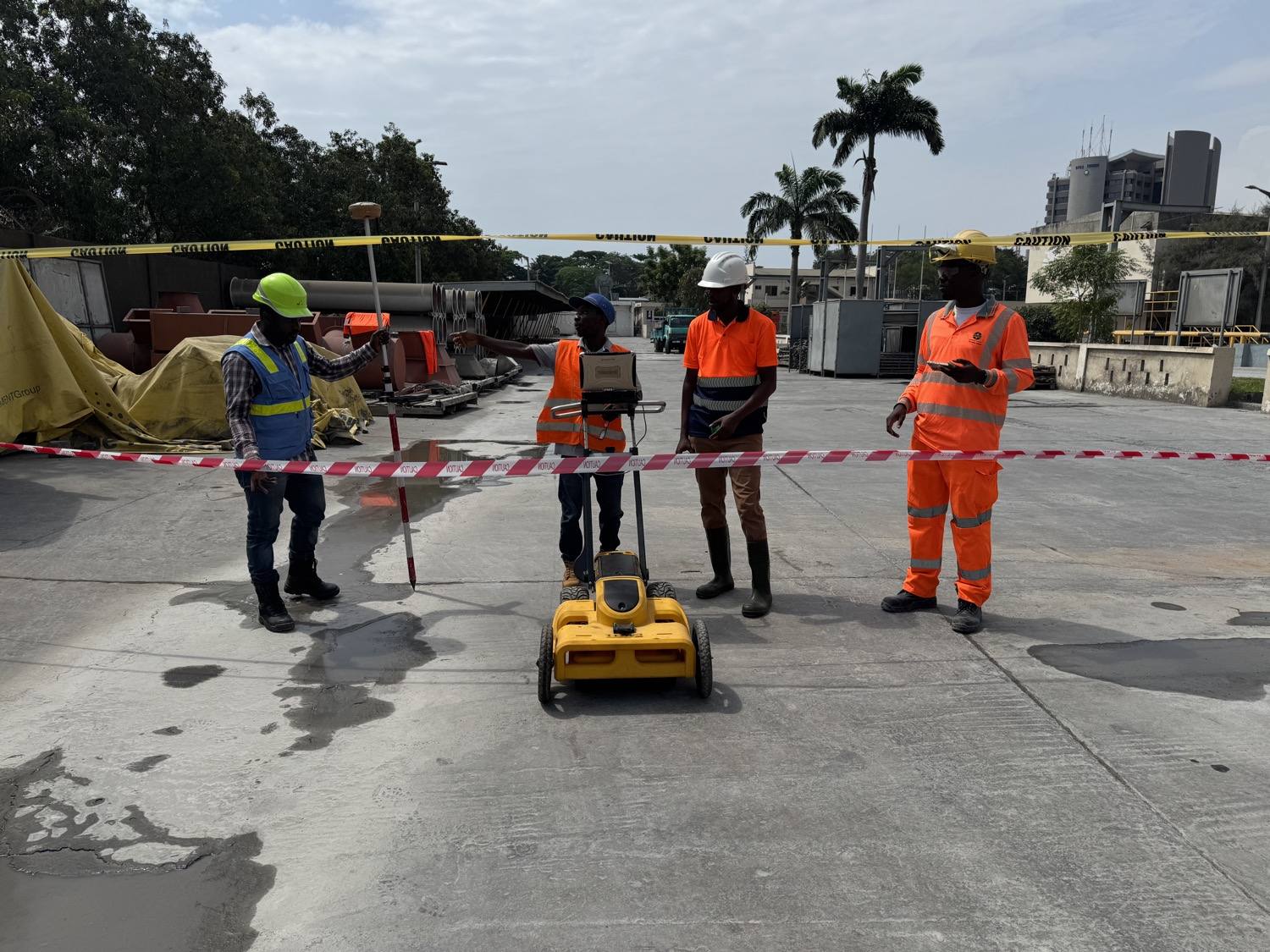 Nexxis team running a ground-penetrating radar survey on a concrete slab