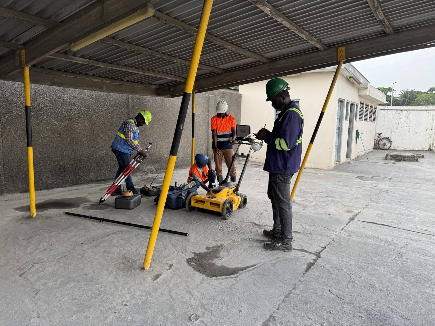 Nexxis survey crew operating GNSS and ground-penetrating radar equipment on site